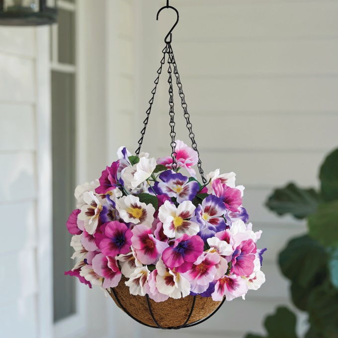 Faux-Pansy Hanging Basket, Multi, large