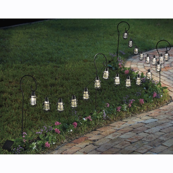 20 Solar Cage-Style String Lights with Stakes, , large