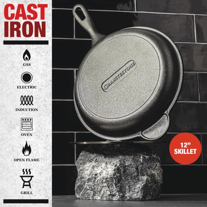 Granitestone Pre-Seasoned Cast Iron 12" Skillet, , large