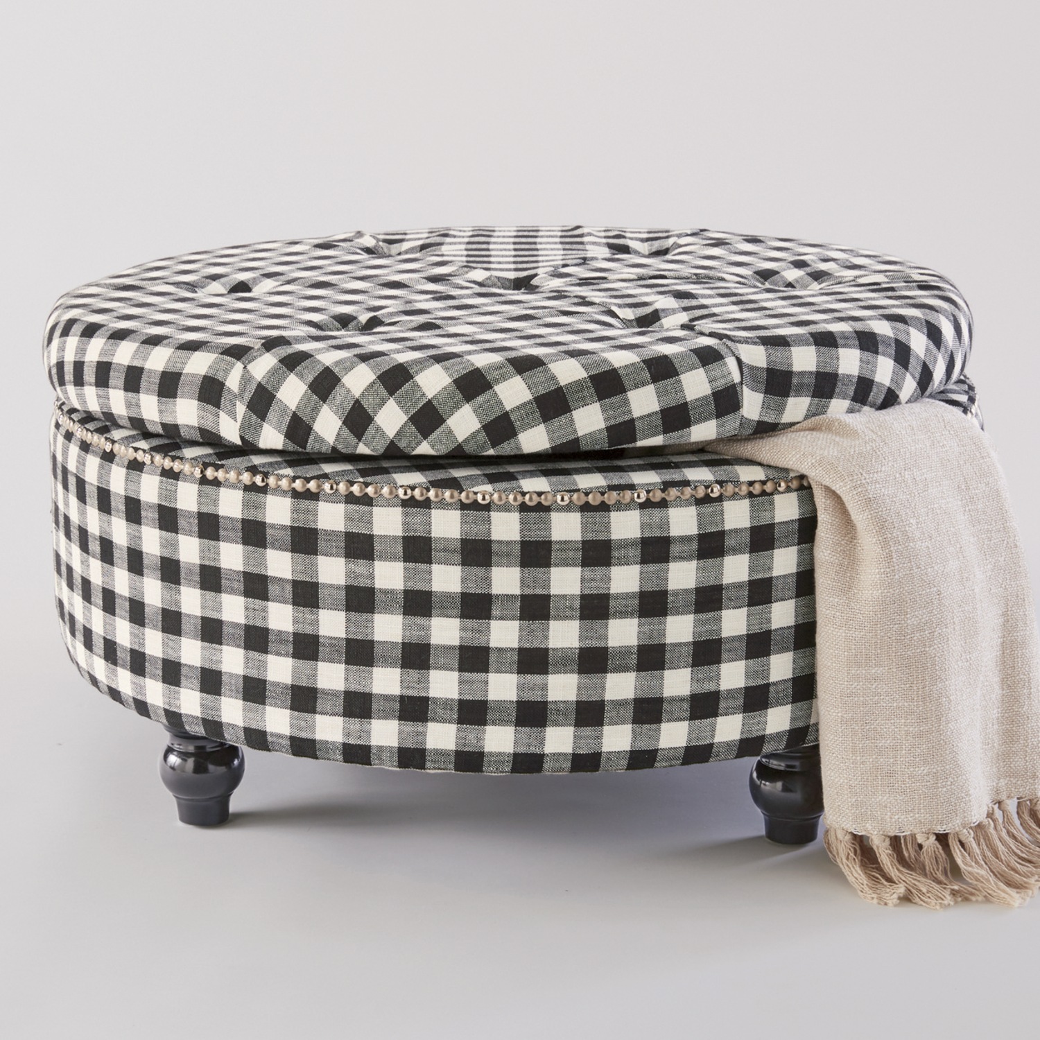 Black Check Storage Ottoman Country Door
