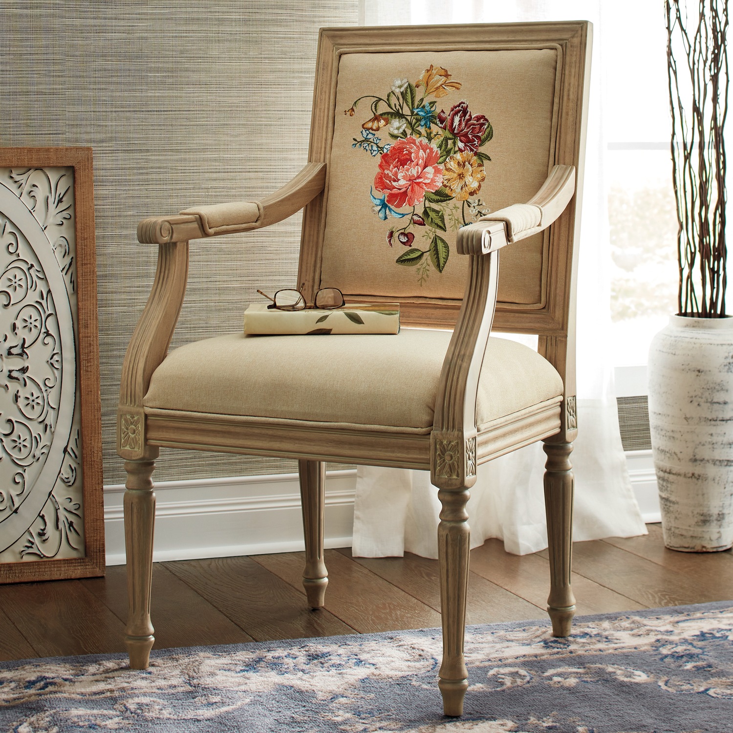 Antique embroidered online chair