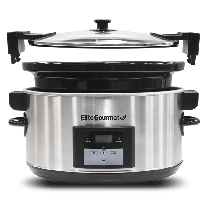 Elite Gourmet 8.5-qt. Programmable Stainless Steel Slow Cooker with Locking Lid, , large