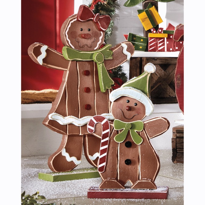 Set of 2 Chunky Wood Gingerbread Cutouts, , large
