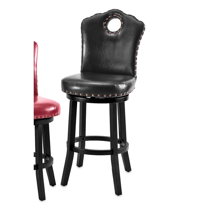 Faux-Leather Nailhead Dining Chair with Elegant Scalloped Back, Black, large