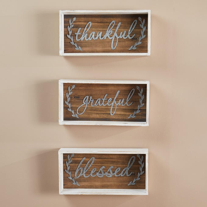 Set Of 3 Grateful Thankful Blessed Wooden Signs Country Door