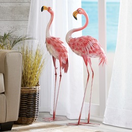 2-Piece Tall Metal Flamingo Figurine Set, , large