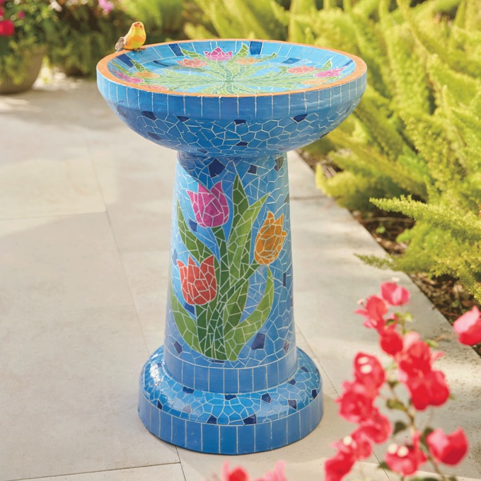 Mosaic Bird Bath, , large