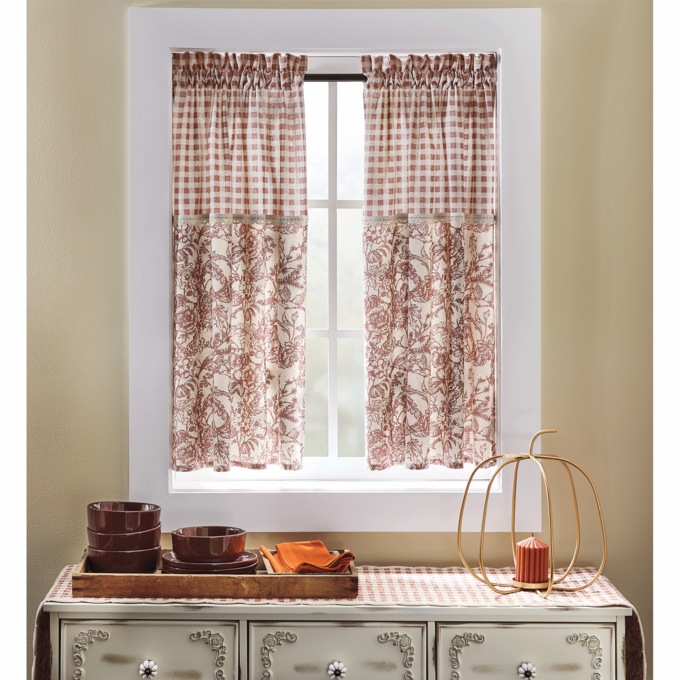 Gingham and Toile Tier Pair, Cinnamon, large