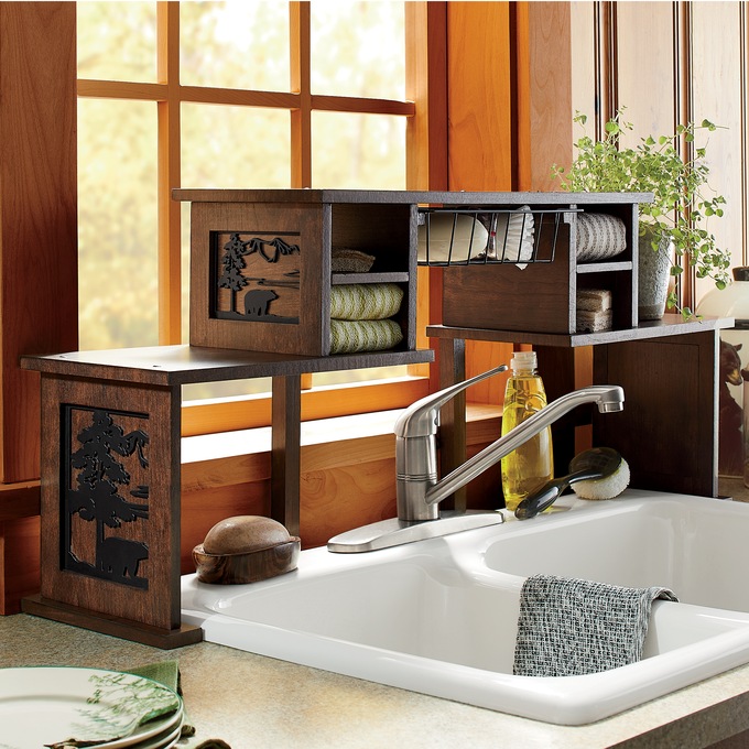 Wooden over sales the sink shelf