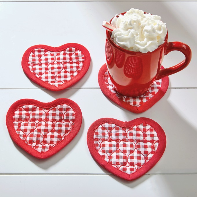 Set of 4 Quilted Heart Coasters, , large