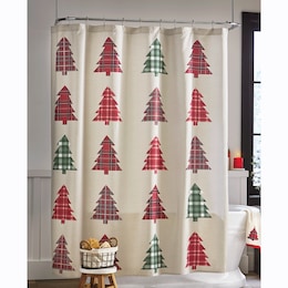 Plaid Tree Shower Curtain, , large