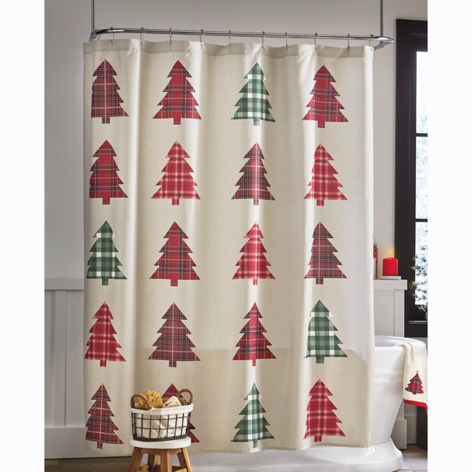 Plaid Tree Shower Curtain, , large