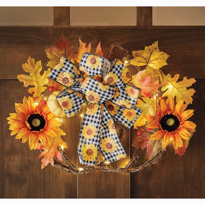 Lit Pumpkin Wreath, , large