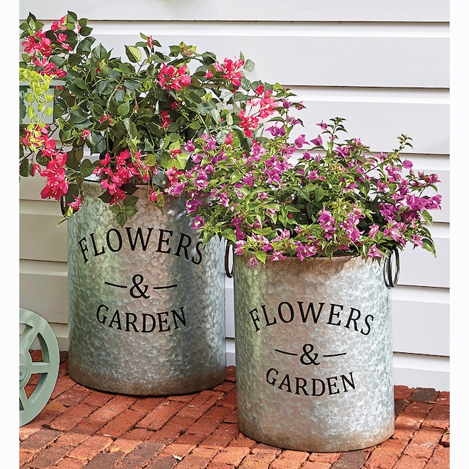 Set of 2 Galvanized Planters, , large