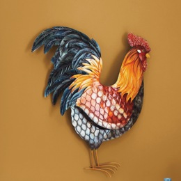 Colorful Metal Rooster Wall D&eacute;cor, , large