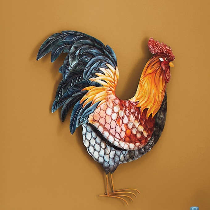 Colorful Metal Rooster Wall Décor, , large