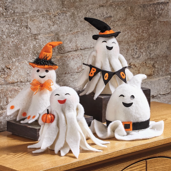 Set of 4 Felt Ghosts, , large