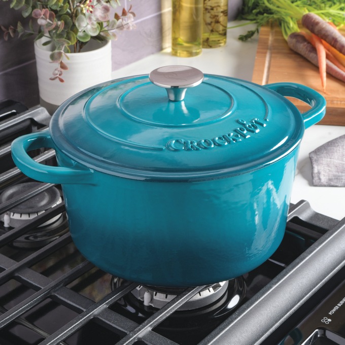 Crock Pot Artisan 5-qt. Enameled Cast Iron Dutch Oven with Lid, Teal Ombre, large
