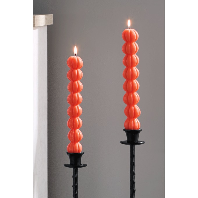 Set of 2 Stacked Pumpkin Wax Taper Candles, Orange, large