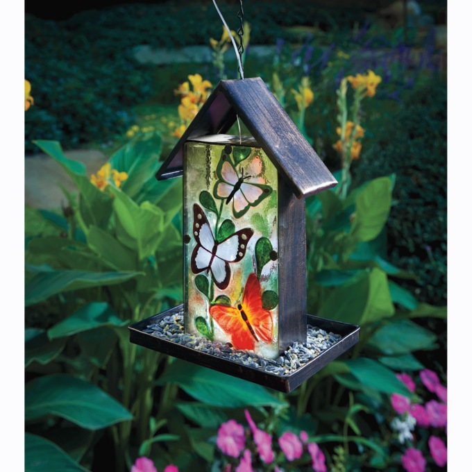 Solar Glass Butterfly Bird Feeder, , large