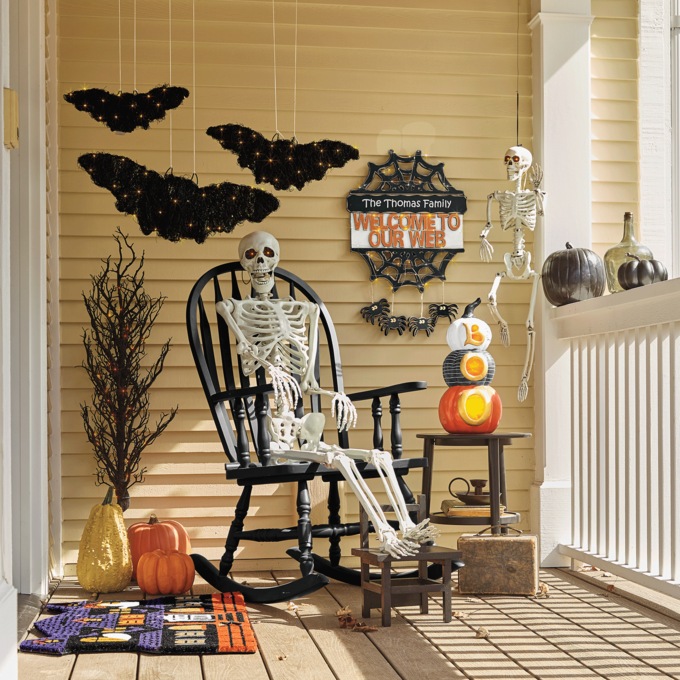 Set of 3 Lit Woven-Rattan Bats, , large