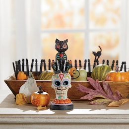 Jim Shore D&amp;iacute;a De Los Muertos Black Cat On Skull Figurine, , large