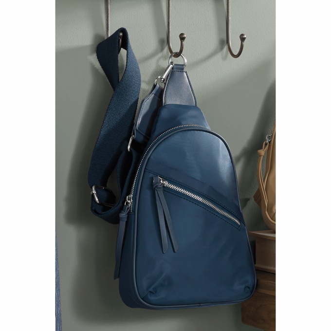 Canvas Slingbag with Zip Closures and Durable Nylon, Navy Blue, large