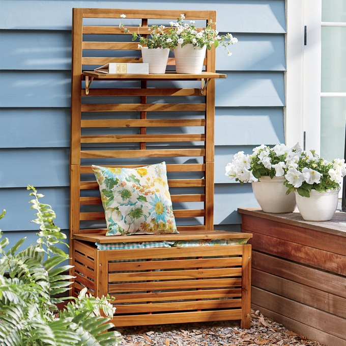 Tall Wood Garden Bench With Shelf Country Door