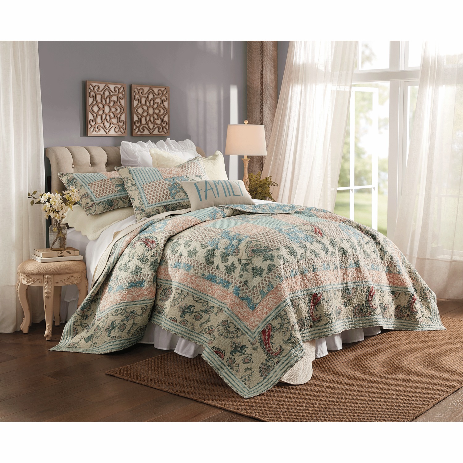 Abriana Paisley and Floral Oversized Cotton Quilt & Sham | Country