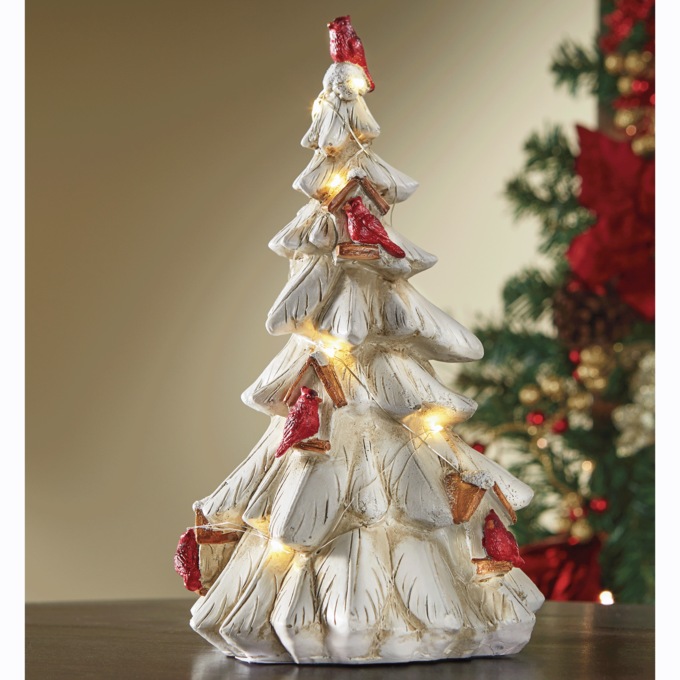 Lit Cardinal Christmas Tree Figurine, , large