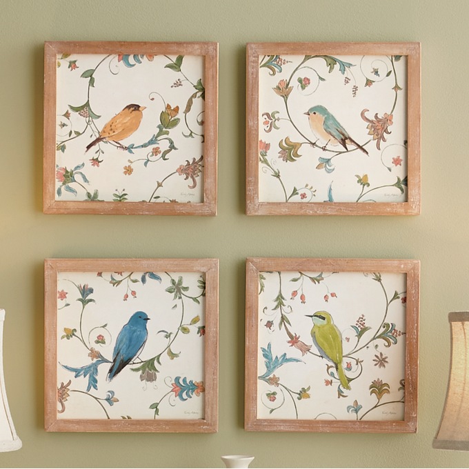 Set of 4 Framed Bird Wall Art, , large