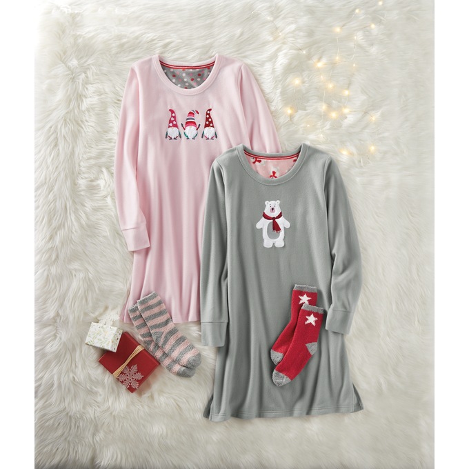 Holiday Friends Microfleece Nightshirt and Socks Set, , large