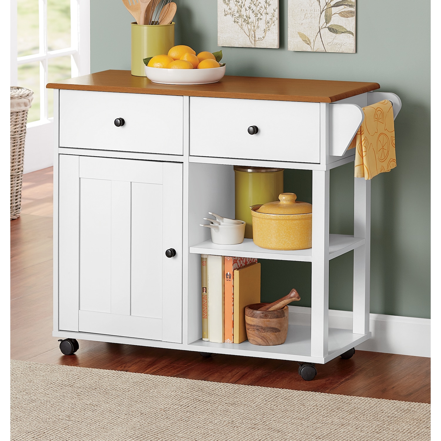 Katie Small Kitchen Cart with Storage Country Door