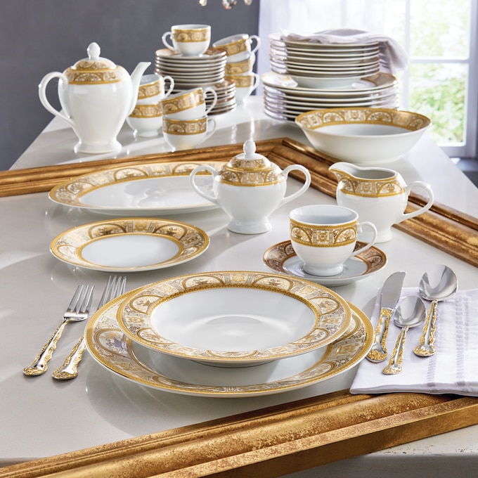 47-Piece Accent Dinnerware Set, Gold Palazzo, large
