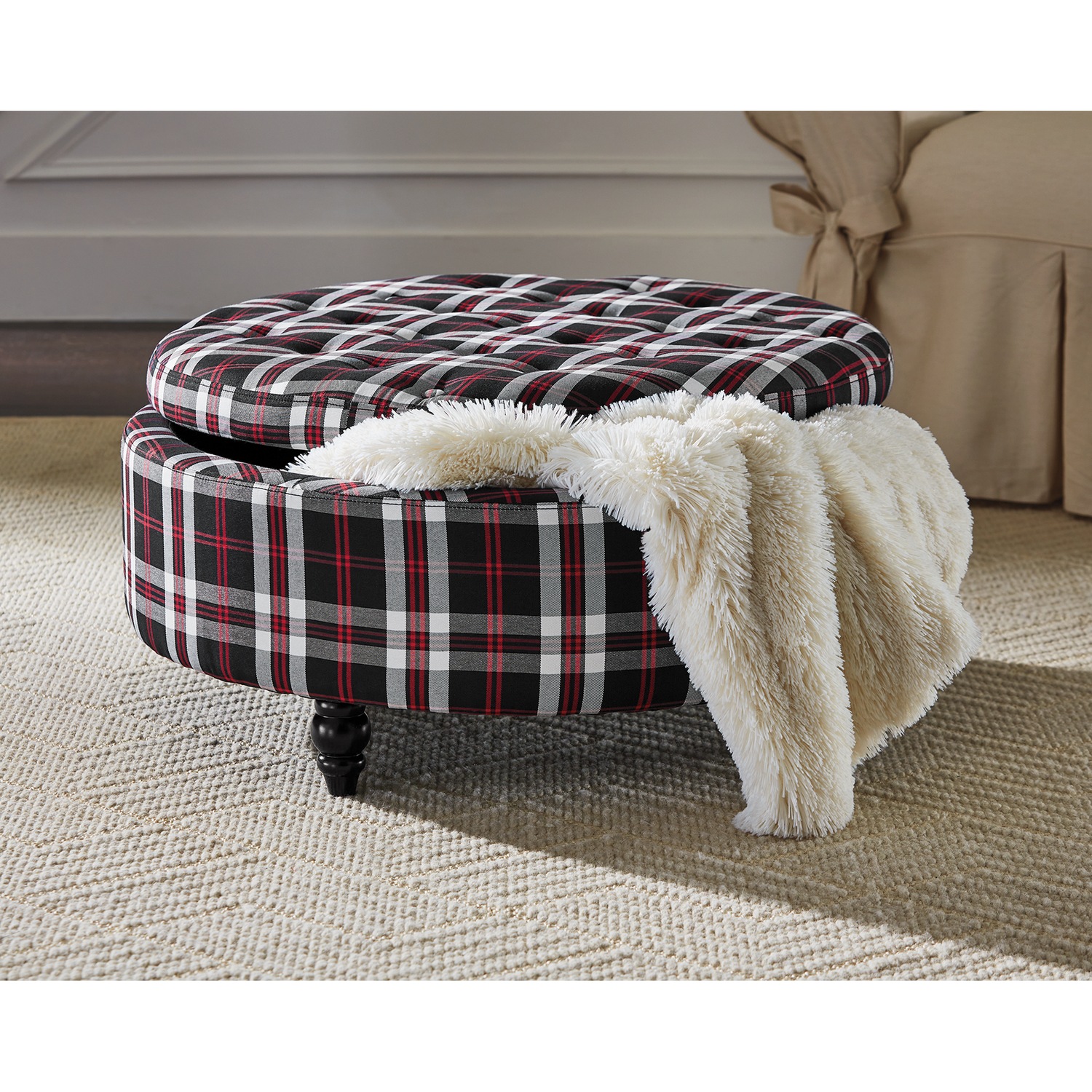 Buffalo plaid discount ottoman cover