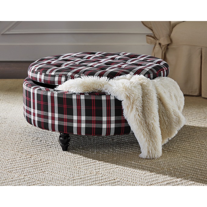 Plaid Storage Ottoman, , large