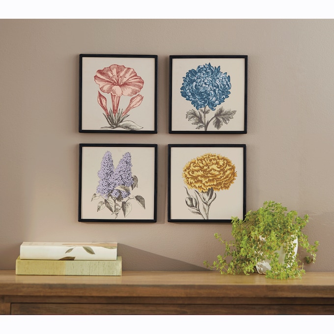 Set of 4 Vintage-Style Floral Art, , large