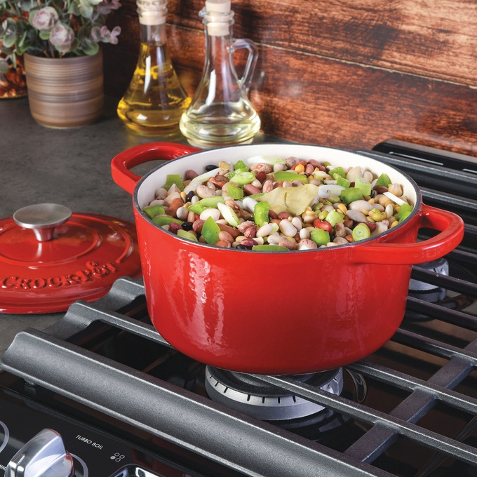Crock Pot Artisan 3-qt. Enameled Cast Iron Dutch Oven with Lid, Gradient Red, large