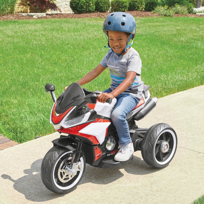 Ride-On Light-Up Motorcycle, Red Black, large