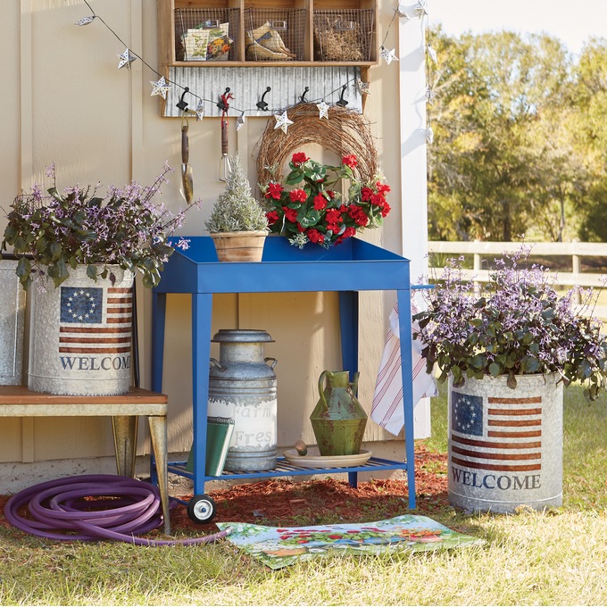 Set Of 2 American Flag Welcome Buckets