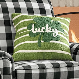 Hand-Hooked Shamrock Pillow, , large
