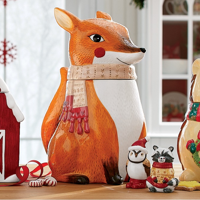 Winter Critters Cookie Jar And Salt And Pepper Set Country Door This adorable fox shaped cookie or treat jar is a great addition to any kitchen featuring a mottled blue finish to give it an aged look and a rubber seal to help keep the contents fresh longer. country door
