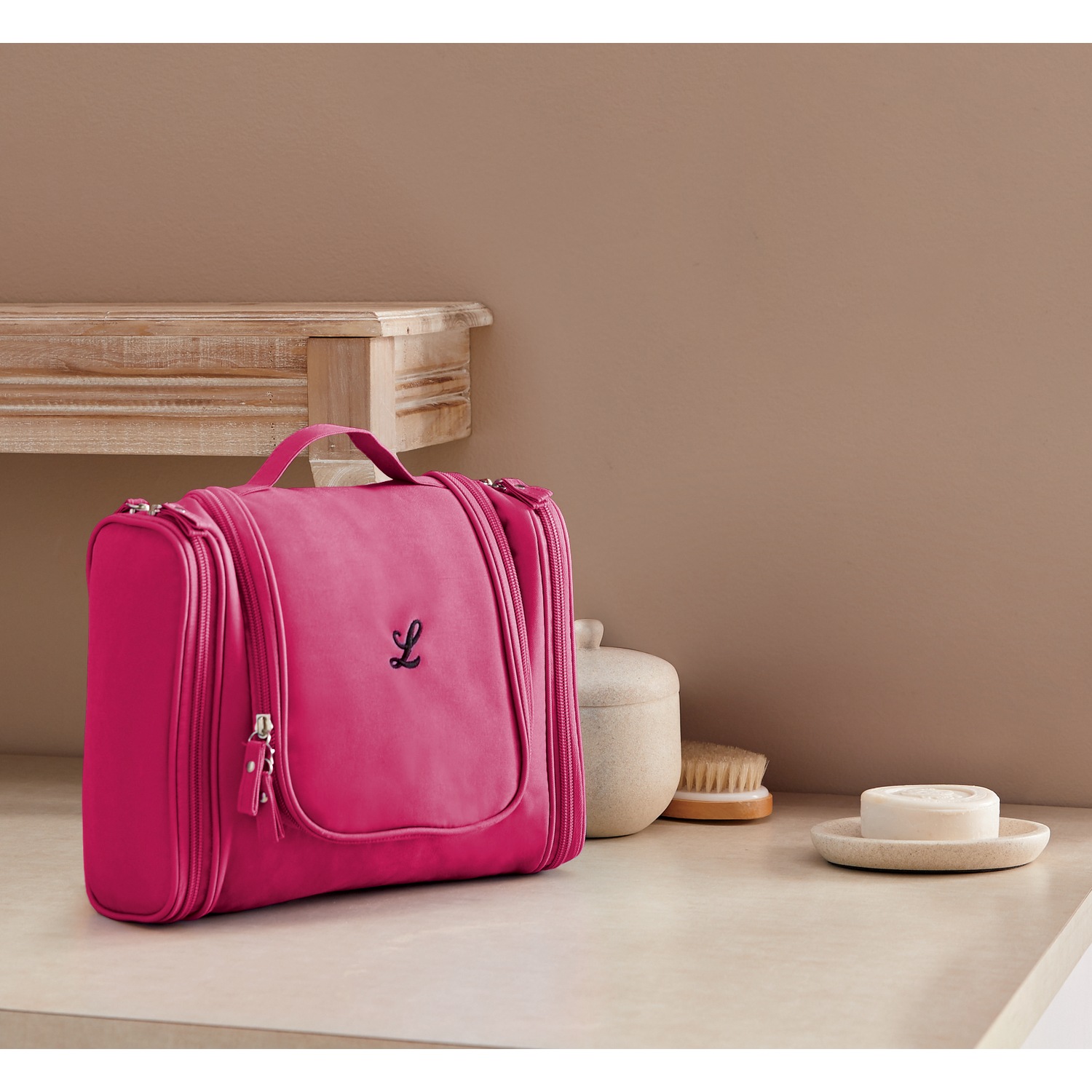 Personalized hanging toiletry bag for top her