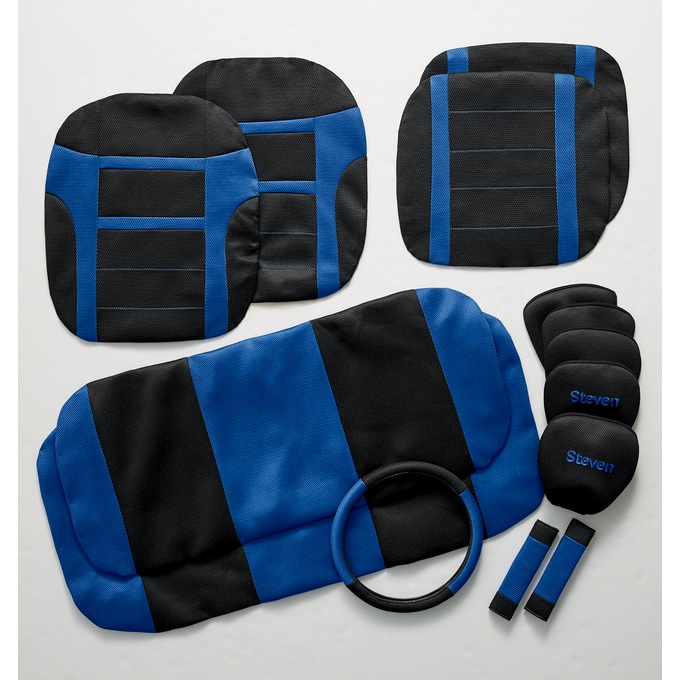 14-Piece Car Seat Cover Set - Universal Fit with Steering Wheel and Belt Covers, Blue, large