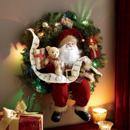 20&quot; Lit Wreath with Santa &amp; Name List, , large