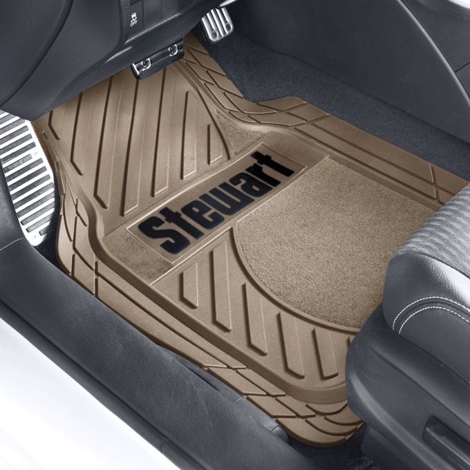 Set of 2 Personalized Rubber Car Floor Mats with Carpet Insets, Beige, large