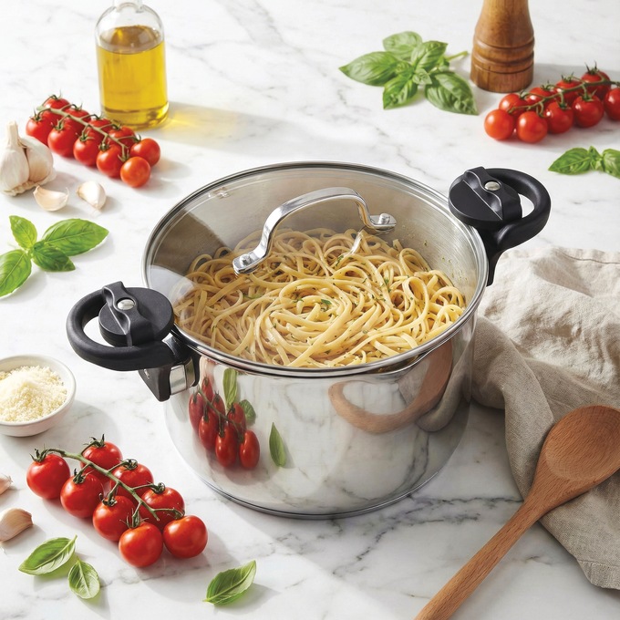 Gotham Steel 5-Quart Pasta Pot, Stainless Steel, large