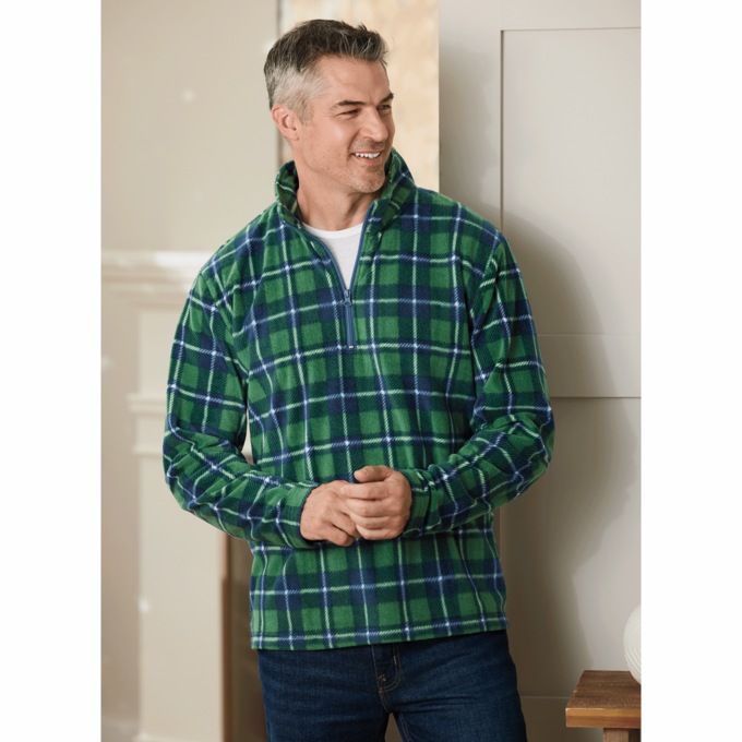 Microfleece Plaid Quarter-Zip, , large