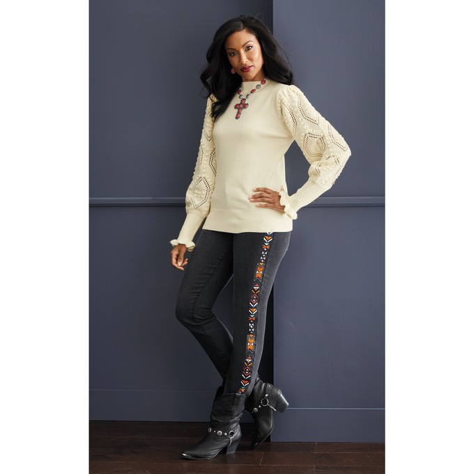 Nora Textured Sleeve Sweater, , large