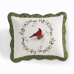 Cardinal Embroidered Holiday Sham with Vermicelli Quilting, , large